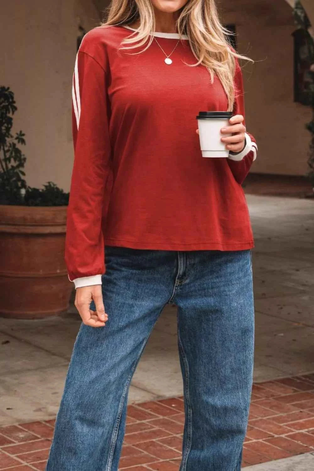 Long Sleeve T-Shirt with Contrast Trim a57d84ca-7e7f-4dda-a7fd-8860e206d136-Max-Origin