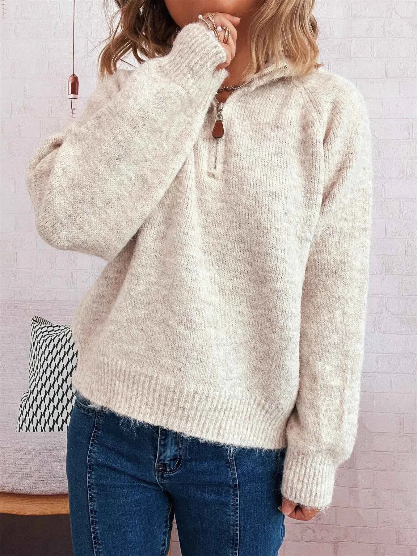 Quarter Zip Ribbed Hem Sweater a57f8d6dbe73488b9fcfa461fcb07b5f-Max-Origin