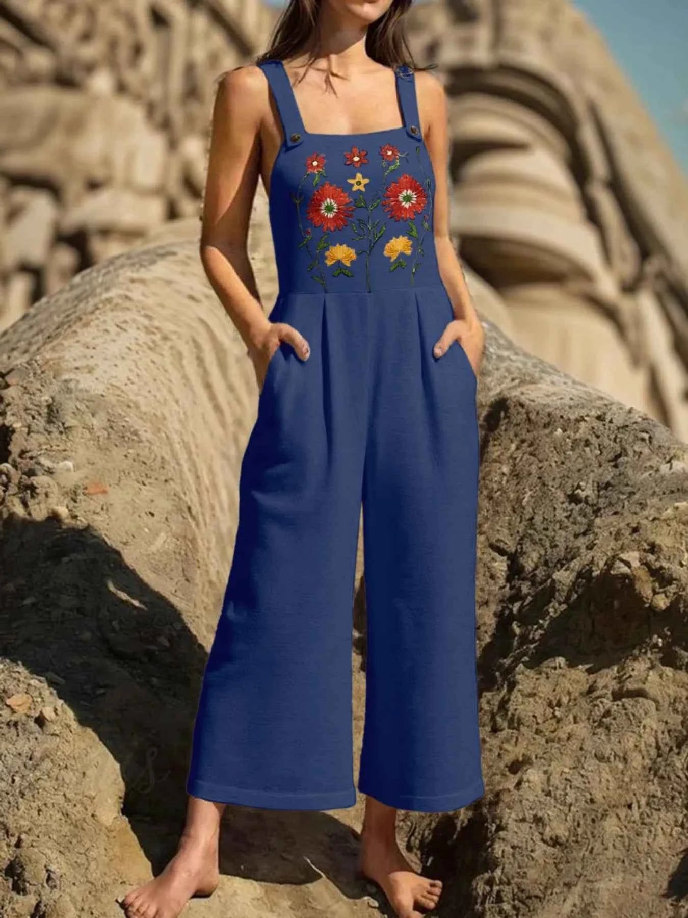 Floral Embroidered Wide Leg Jumpsuit Dark Blue a5804daa-300e-4703-adf4-317b5519f8f8-Max-Origin