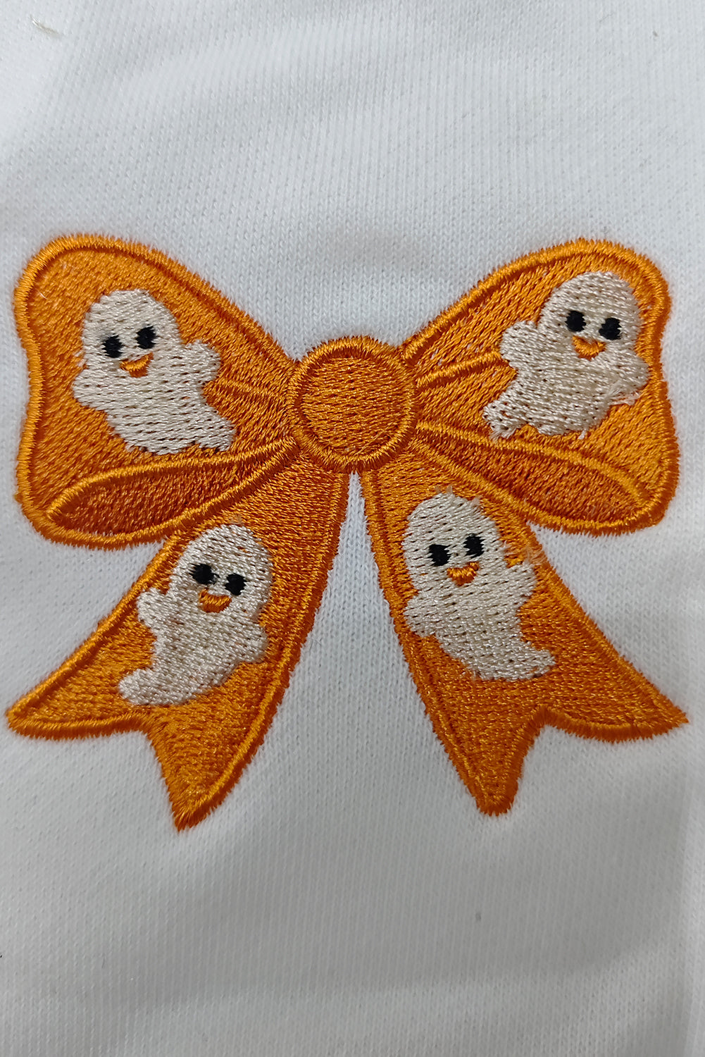 White Cute Halloween Ghost Bow Embroidered Graphic Sweatshirt White 50%Polyester+50%Cotton a58297b2fe58ccb1