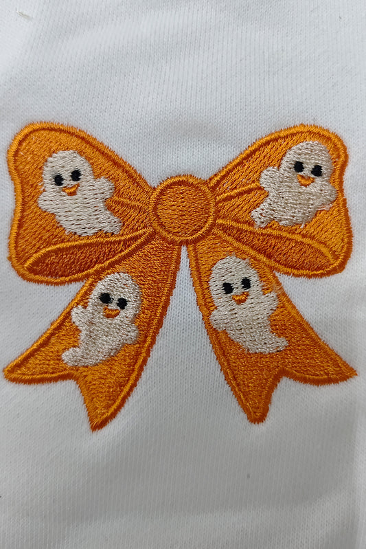 White Cute Halloween Ghost Bow Embroidered Graphic Sweatshirt White 50%Polyester+50%Cotton a58297b2fe58ccb1