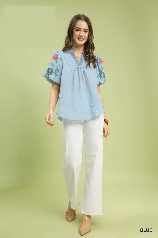 Embroidered Puff Sleeve Top a59484d3-61c0-447e-a0a5-d03e0006b7f8-Max-Origin