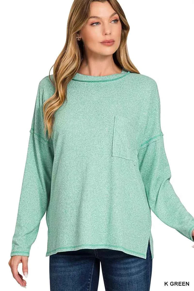 Zenana Soft Melange Hacci Round-Neck Long Sleeve T-Shirt a5968da362ea43f3914c325353b6ec0c-Max-Origin