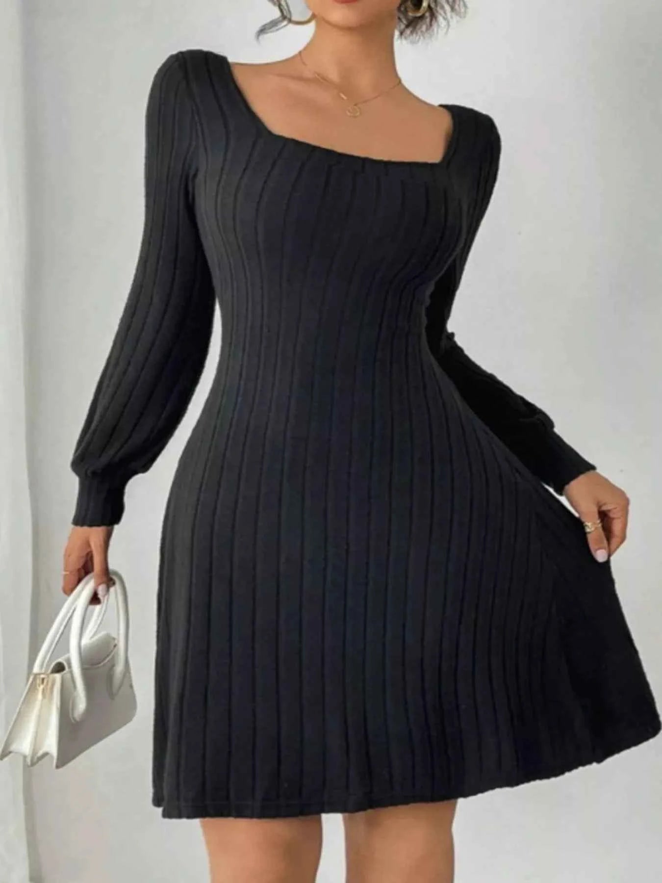 Butterfly Back Ribbed Square Neck Dress Black a5a16a12fa334ae99f5e24a1d466a065-Max-Origin