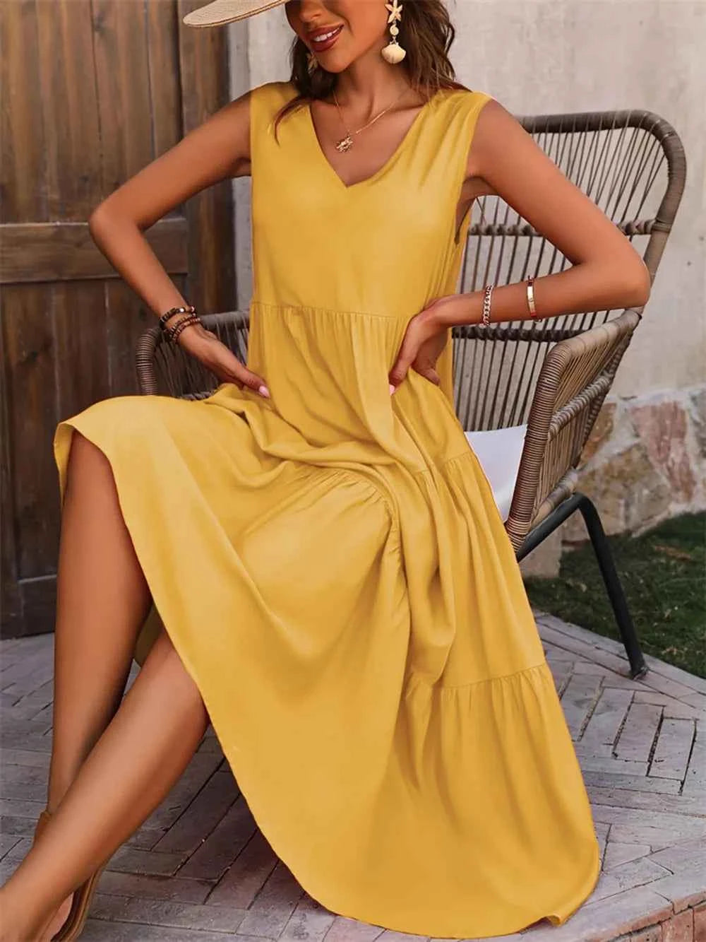 Tiered V-Neck Sleeveless Dress a5a673f1-a959-4a1b-9dba-33cb25bec9e4-Max