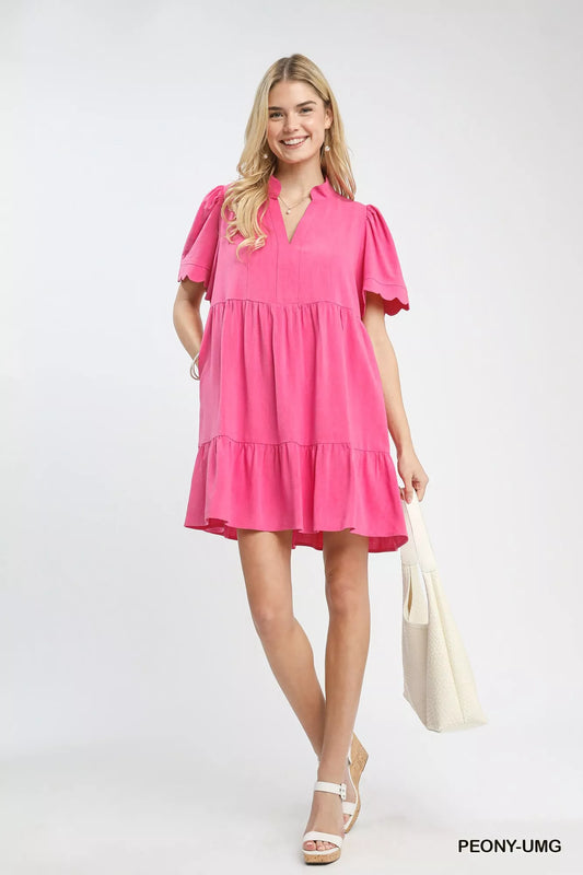 Linen Tiered Babydoll Dress with Scalloped Sleeves a5a87621-9c10-4c0d-ba5a-23bad01816ad-Max-Origin