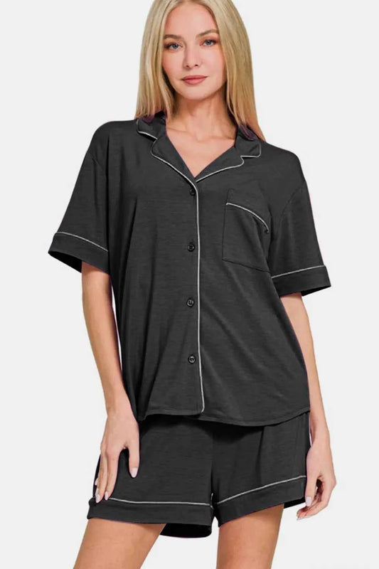 Button Down Short Sleeve Top and Shorts Lounge Set a5b0f12e-06e4-49f2-a829-4ca99ef0c9f1-Max