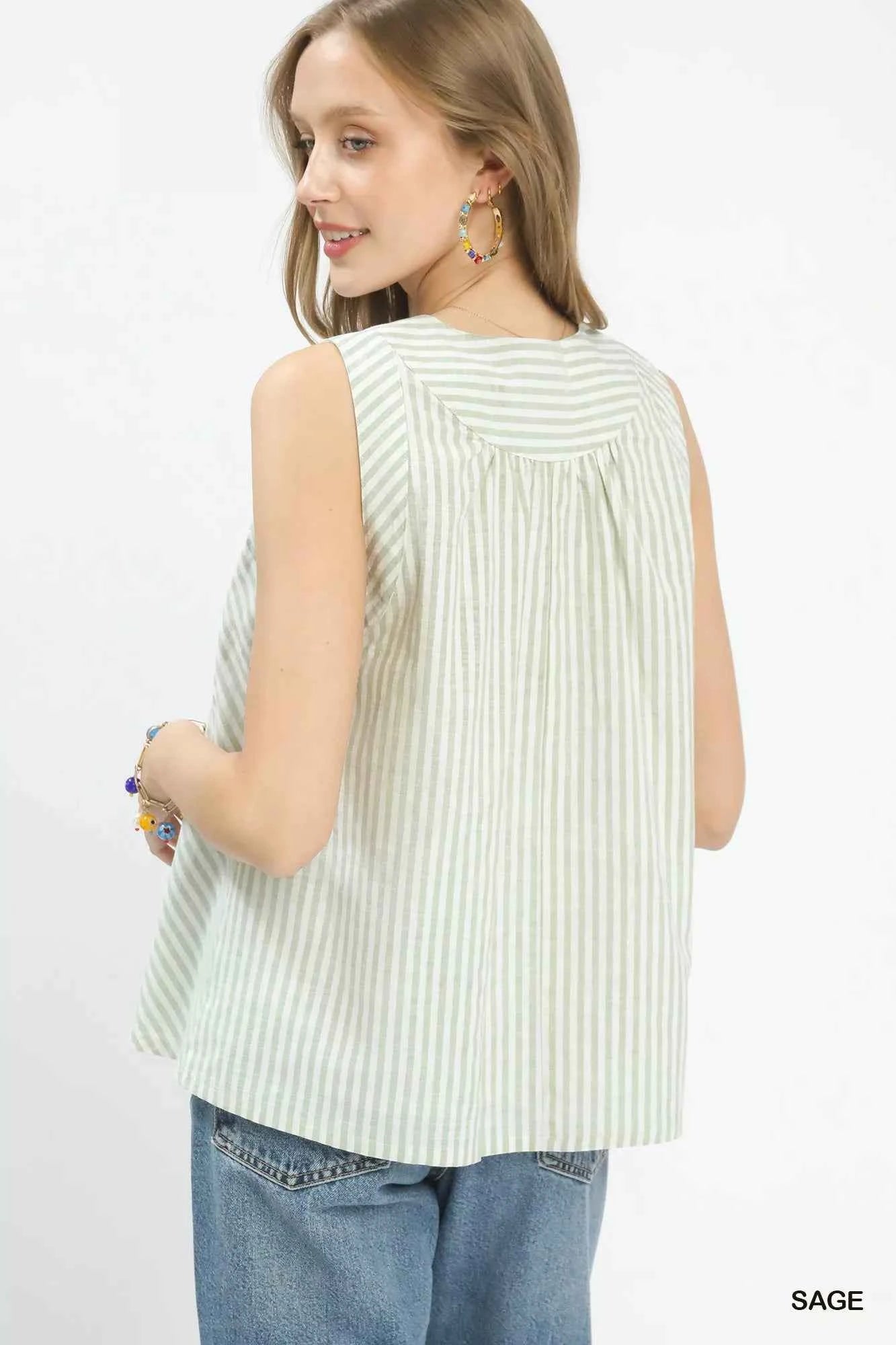 Umgee Mixed Stripe Sleeveless V-Neck Top a5b17cee-94ea-489b-bb6a-fa73392dd0e0-Max-Origin