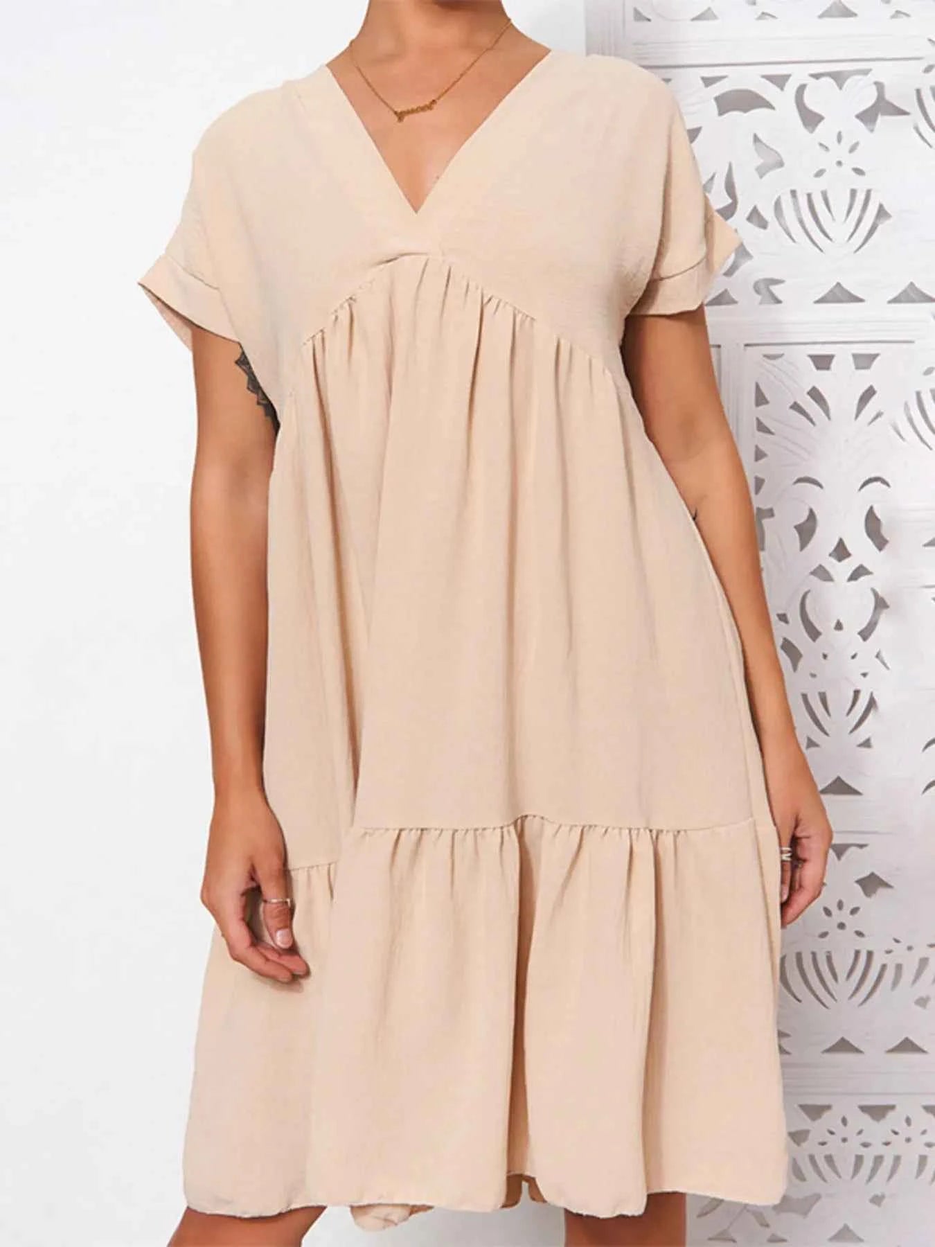 V-Neck Babydoll Tiered Mini Dress Tan a5b2d67f8df64dadbc7db36730e8255c-Max-Origin