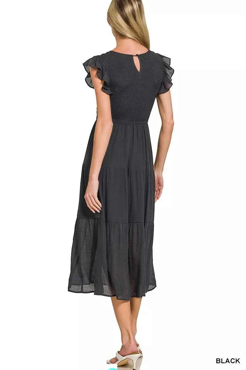 Zenana Woven Smocked Ruffle Sleeve Midi Dress a5ba2584fa18423a92f2c13fee039ef3-Max-Origin