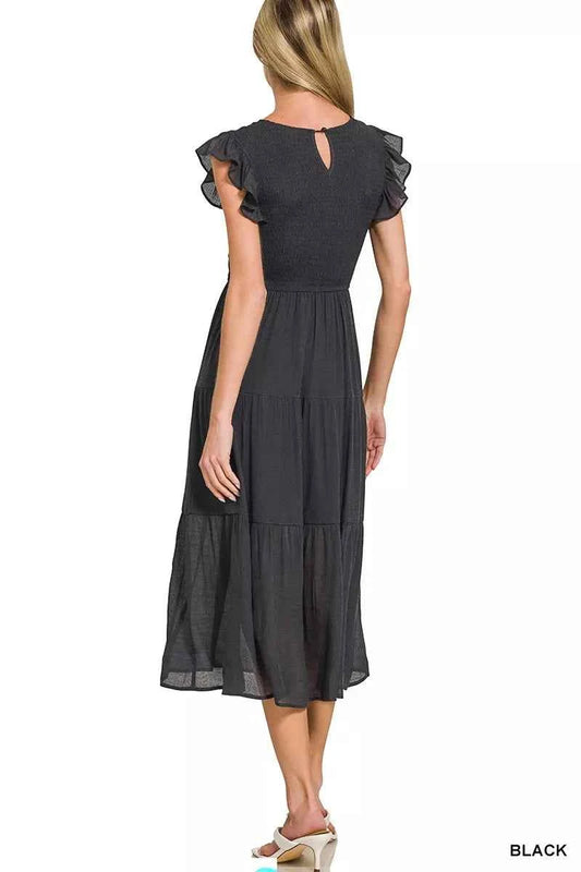 Woven Smocked Ruffle Sleeve Midi Dress a5ba2584fa18423a92f2c13fee039ef3-Max-Origin