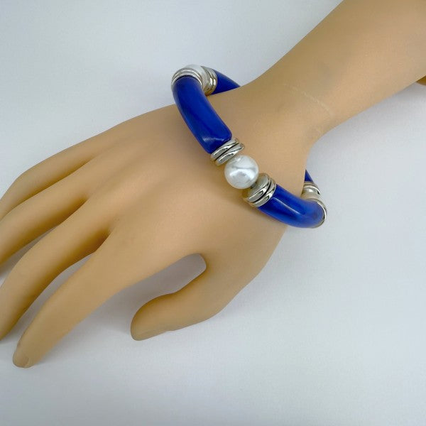 Two Tone Stretchy Bracelet with Pearls a5c0e7c2-09f3-4da6-b30d-4369736f0f3b