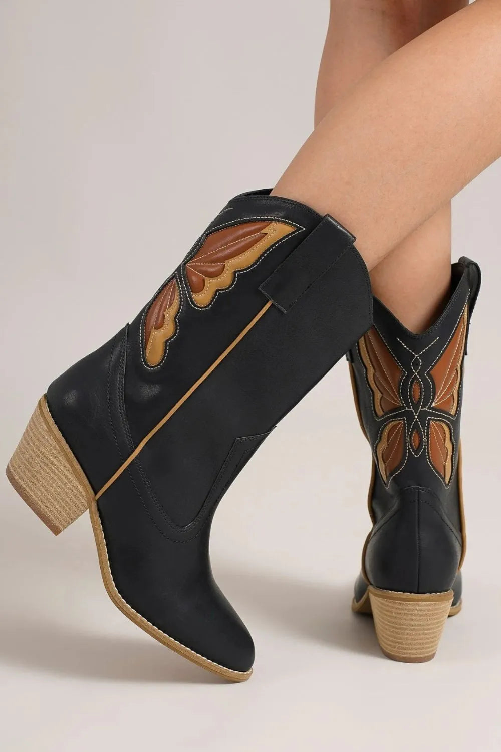Beast Fashion Butterfly Cut Detail Point Toe Boots a5c4287c-ba3e-4c2c-b755-b6851f9c4664-Max