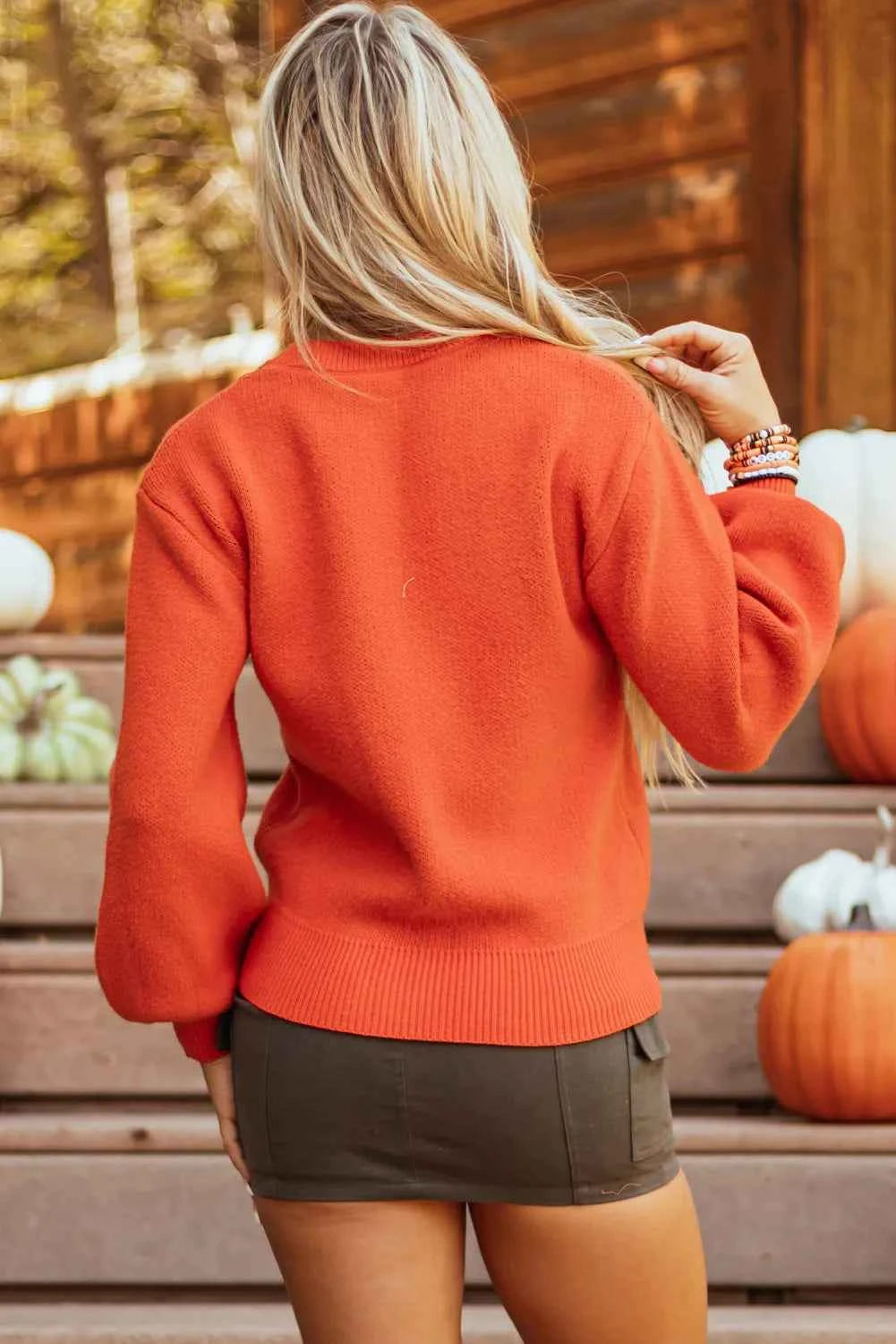 Pumpkin Pattern Round Neck Sweater a5cfde6b-f2b2-4f0a-84f7-6e5578262435-Max