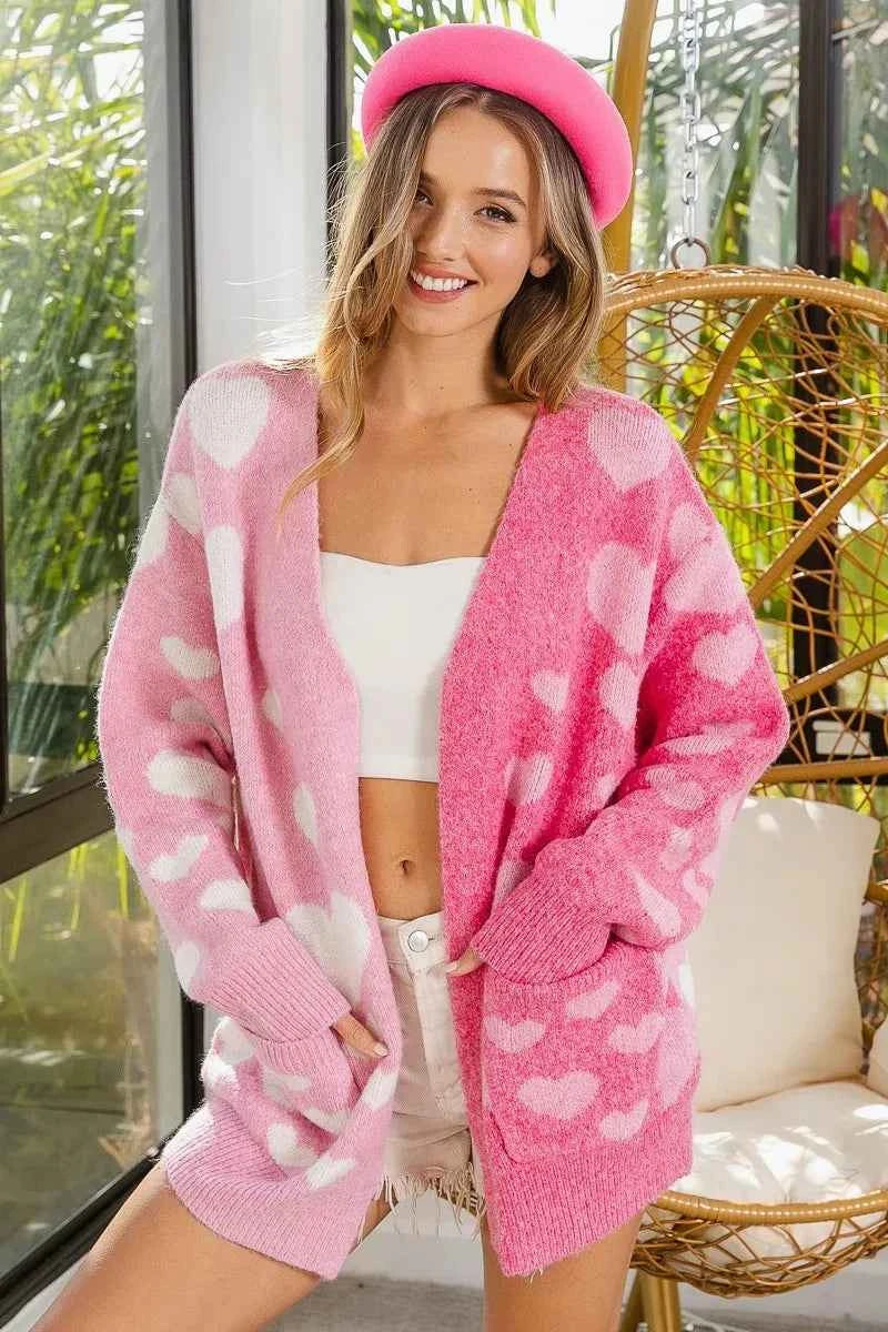 BiBi Heart Color Block V-Beck Knit Cardigan with Pockets a5d824400a024e8a9dd361225f61eb38-Max-Origin