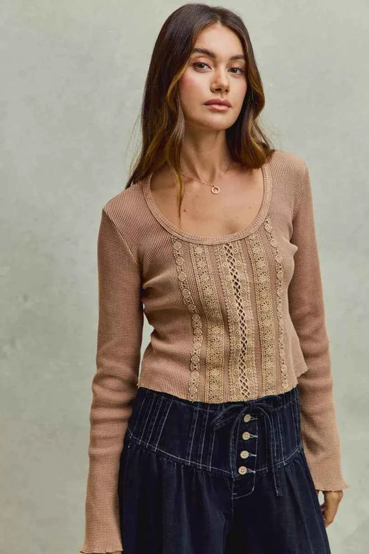 Vintage Washed Lace Crop Thermal Washed Knit Top a5dc948617a64a83b98c7e025dff4258-Max-Origin