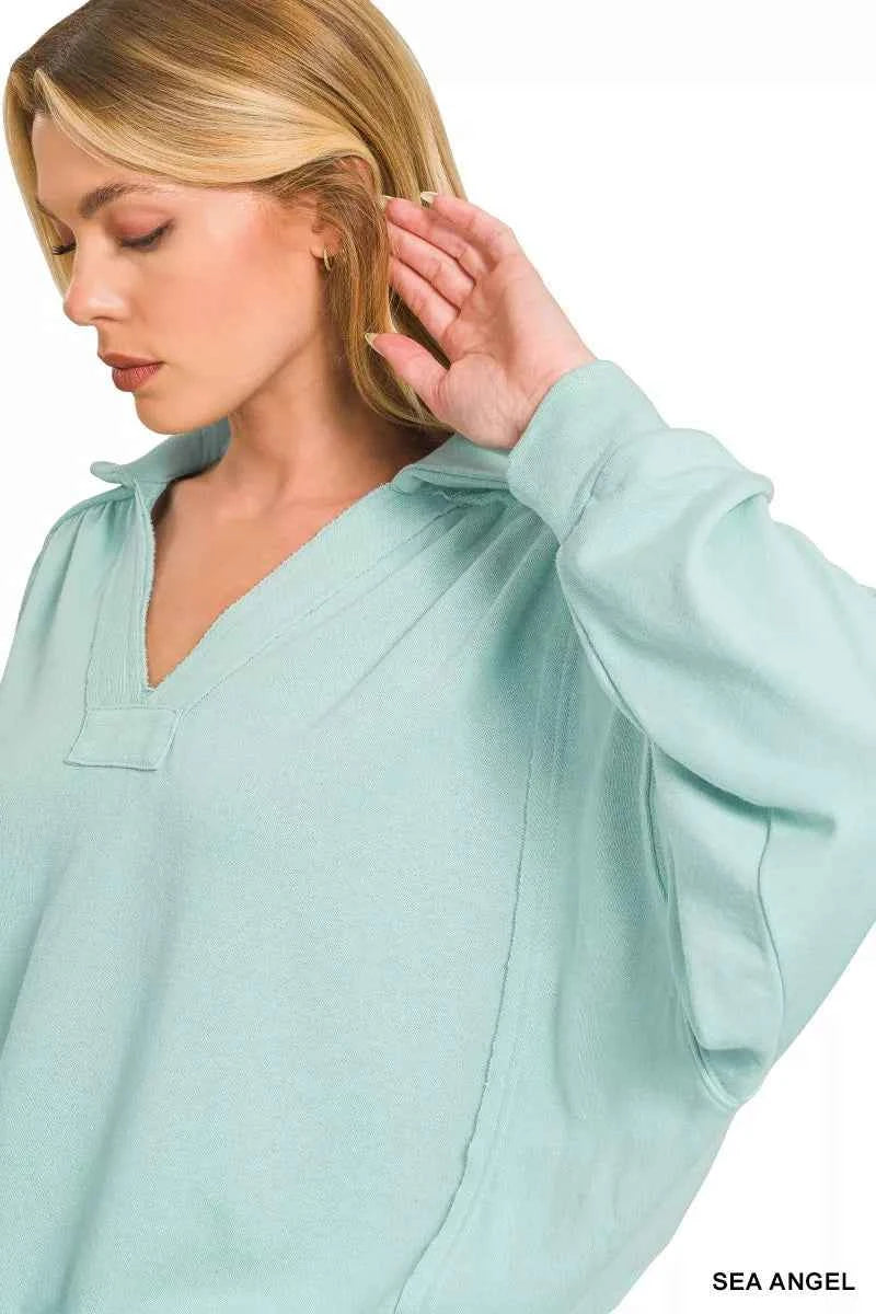 Zenana French Terry Collared Exposed Seam Sweatshirt a5defb024aac46a2bea4525ca75d5205-Max-Origin