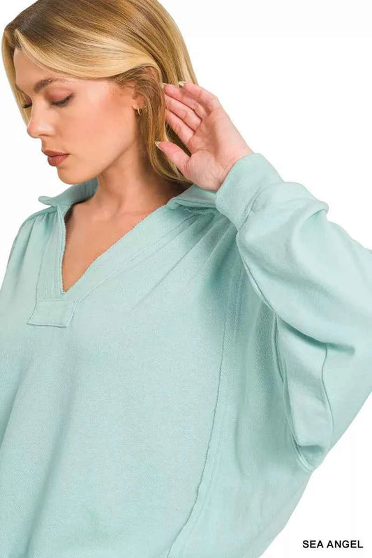 French Terry Collared Exposed Seam Sweatshirt a5defb024aac46a2bea4525ca75d5205-Max-Origin