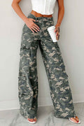 Green Camo Multi Pocket Cargo Wide Leg Jeans Green 65%Cotton+35%Polyester a5f2d62a4d3c0318