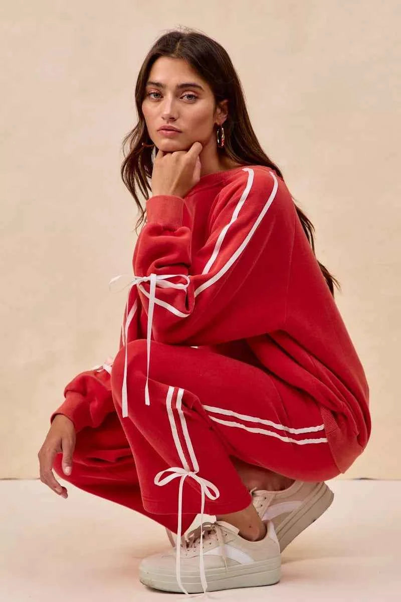 BiBi Side Lined Bow Details Fleece Sweatpants a5f3505790644ed7bbb0a81aba7e94d7-Max-Origin