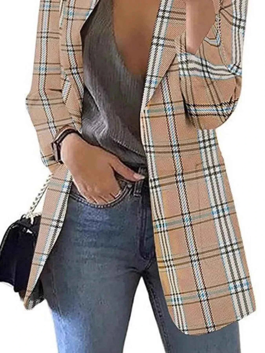 Plaid Lapel Collar Blazer a5fc1226-9f2f-4203-9d3e-66c57cd0ca81-Max-Origin
