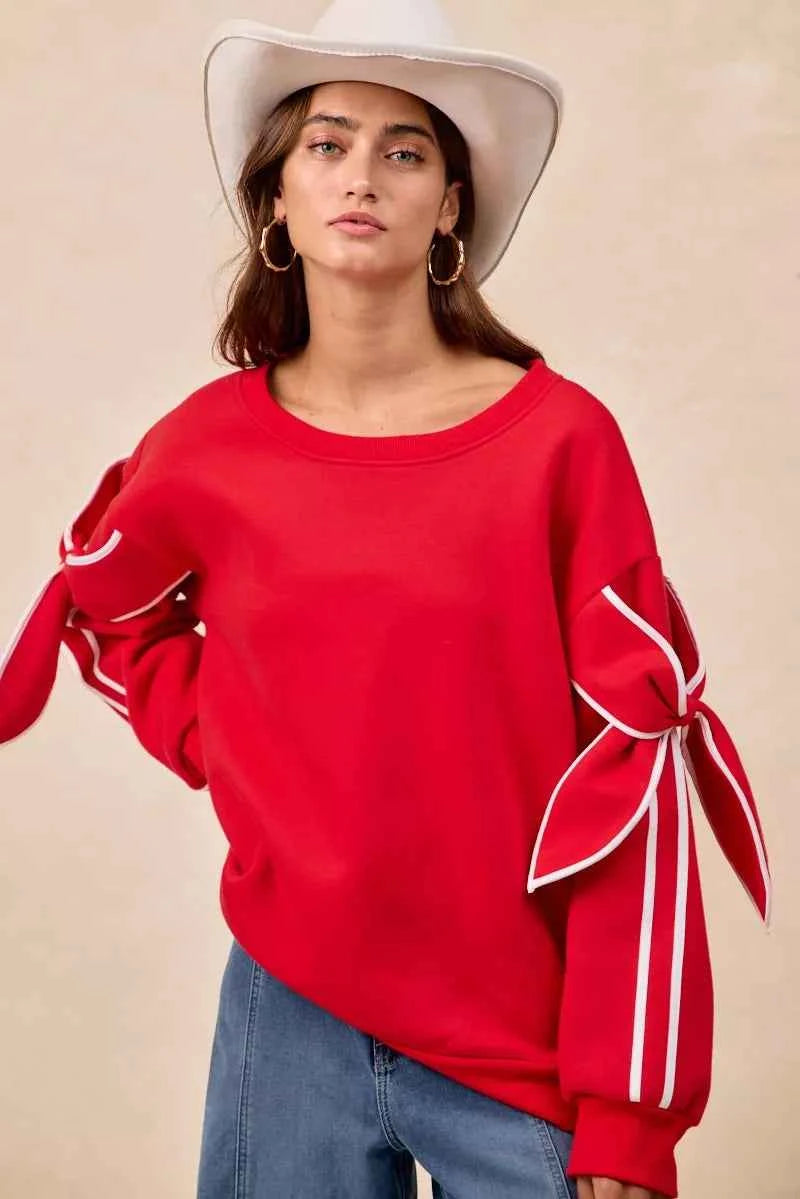 BiBi Bow Detail Sleeves Fleece Sweatshirt a5fd40b3-135d-4b40-a50c-4cd9a9a3257b-Max-Origin