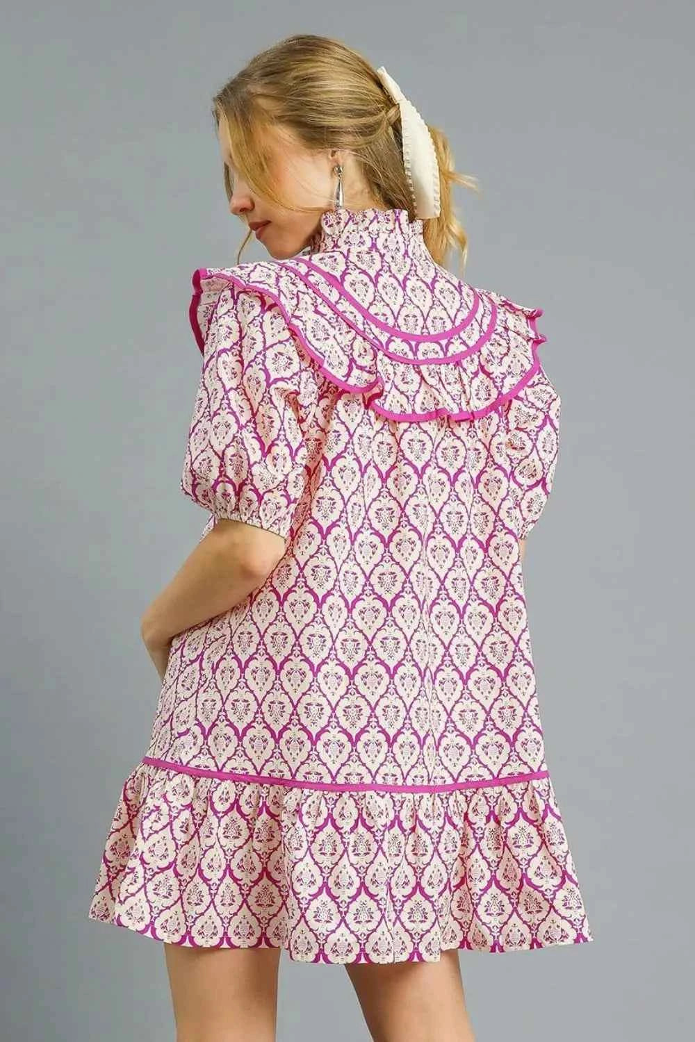 Umgee Ruffled Printed Puff Sleeve Mini Dress a5fe633e-086e-49c2-84da-5dee2220324d-Max-Origin