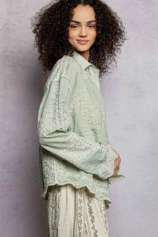 Embroidery Button Down Long Sleeve Shirt a61573b6-72ae-46b4-9dfc-b0807cfa2afb-Max-Origin