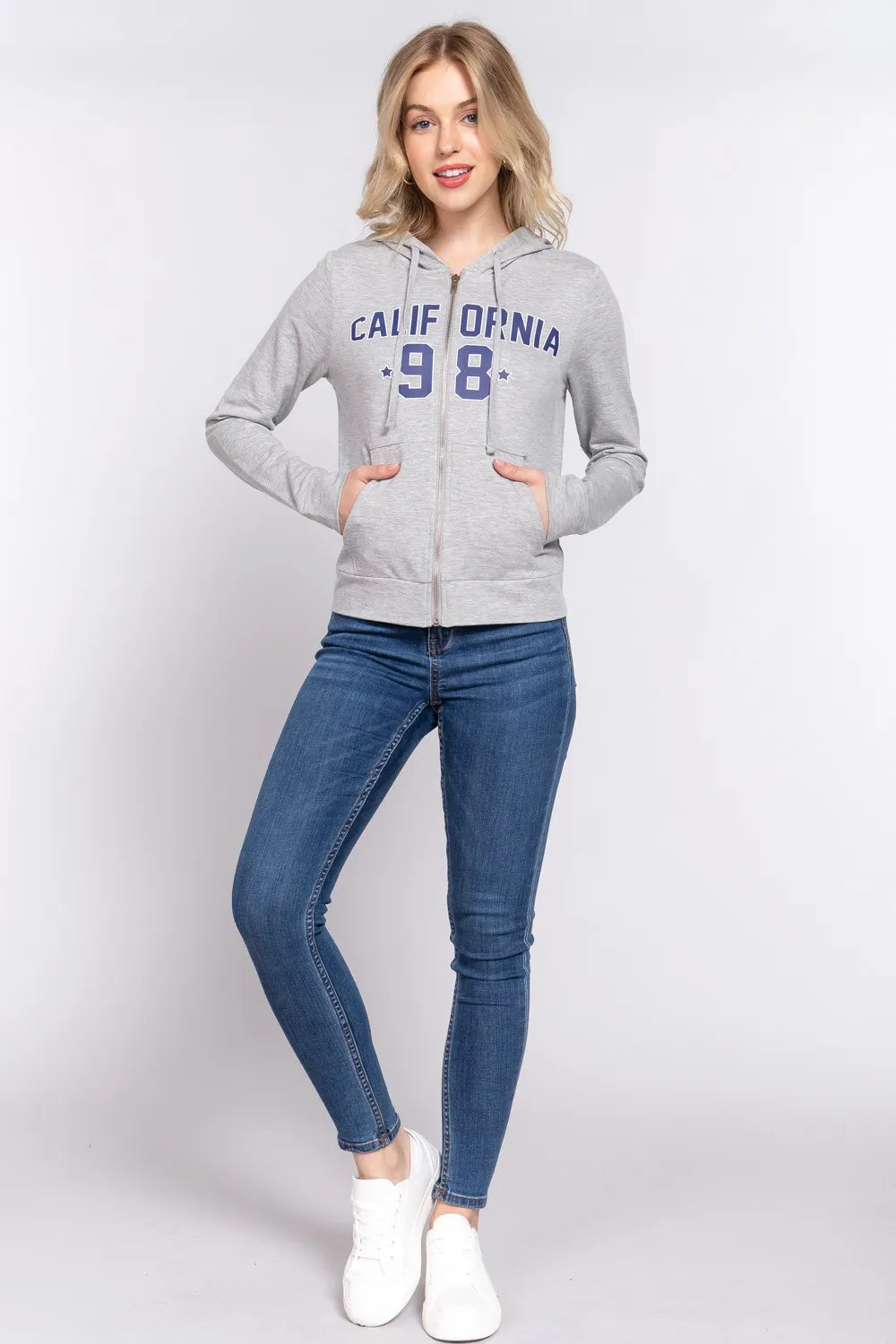 ACTIVE BASIC CALIFORNIA Zip Up Drawstring Long Sleeve Hoodie a6262c28-fea7-4049-9606-07ba27657a1b-Max