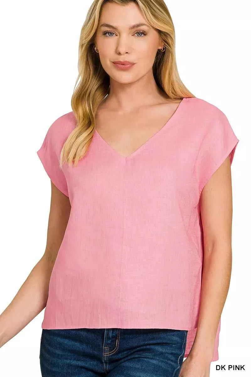 Zenana Linen V-Neck Sleeveless Top DK PINK a62695bd2d4f4fb5af77a037cd2bd1bb-Max-Origin