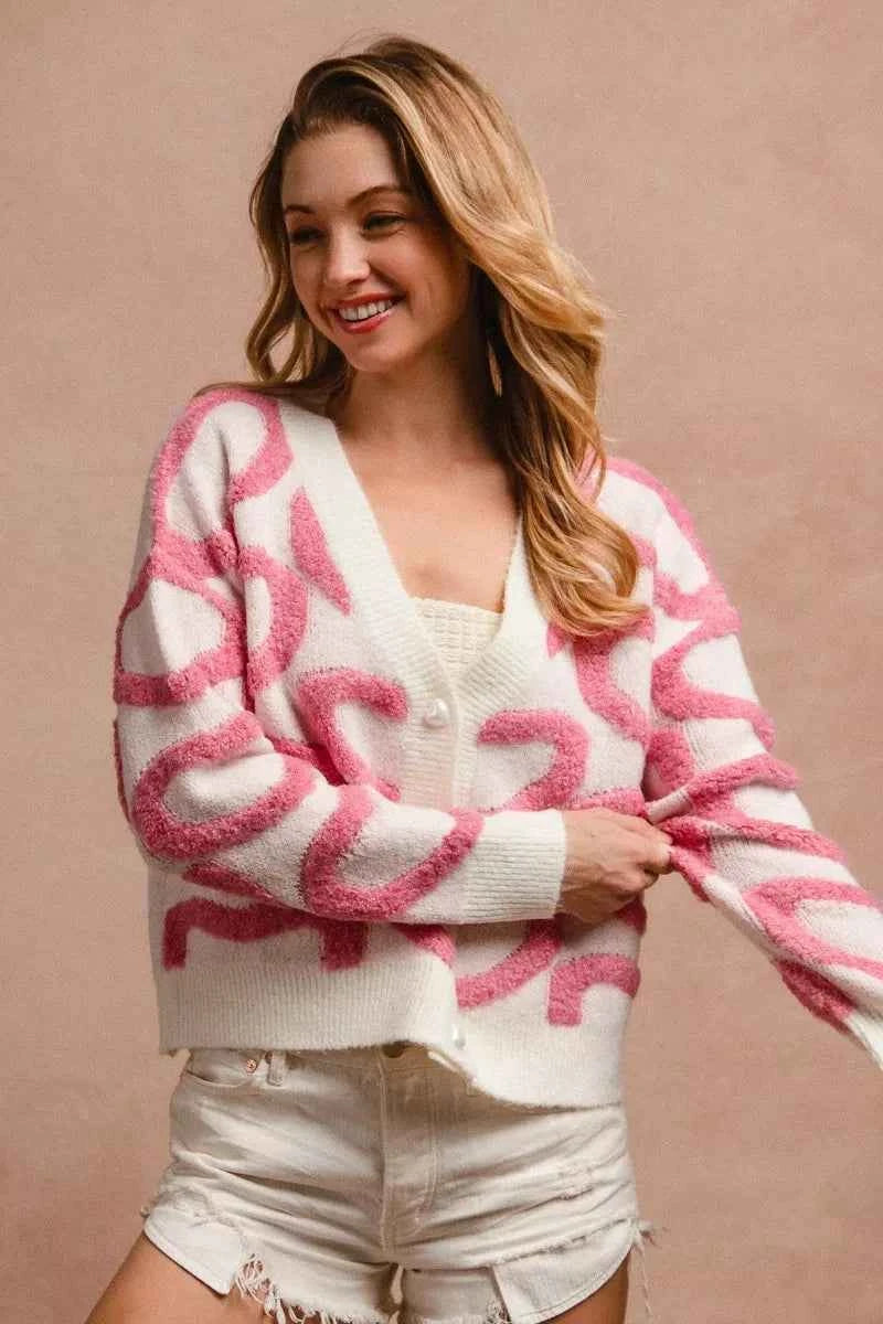 BiBi Textured Heart Buttoned V Neck Cardigan a62a4e5534a741ed9fc02a30febc8e96-Max-Origin