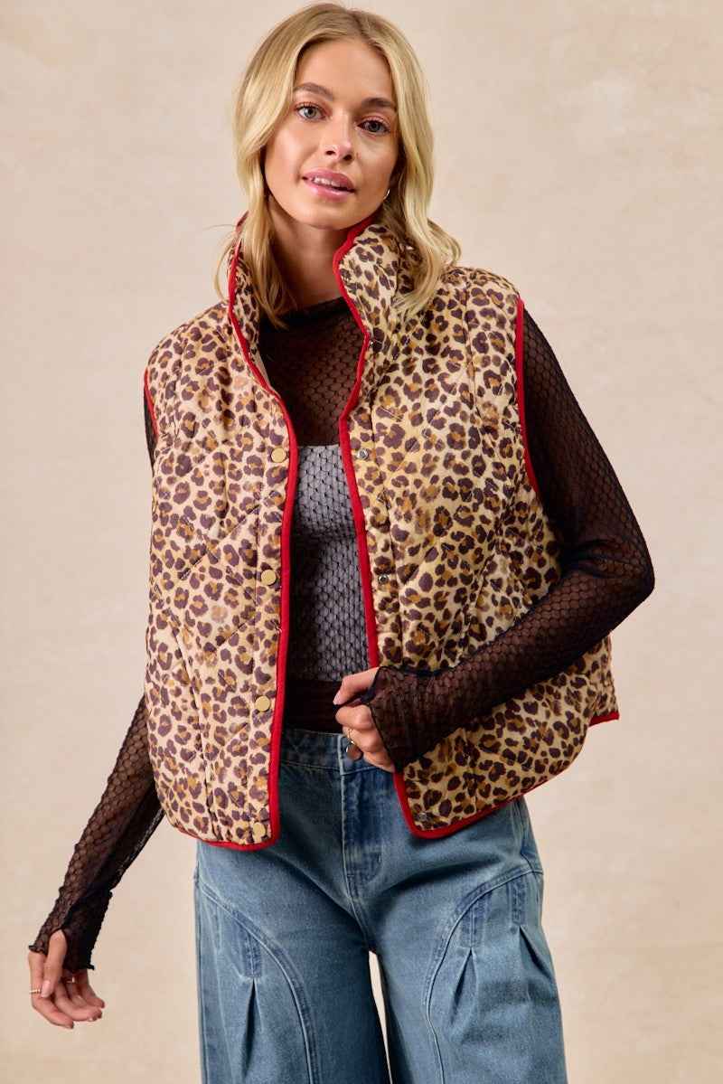 BiBi Leopard Print Piping Detail Quilted Vest a62c0eb214364df2b7d68f48d829217b-Max