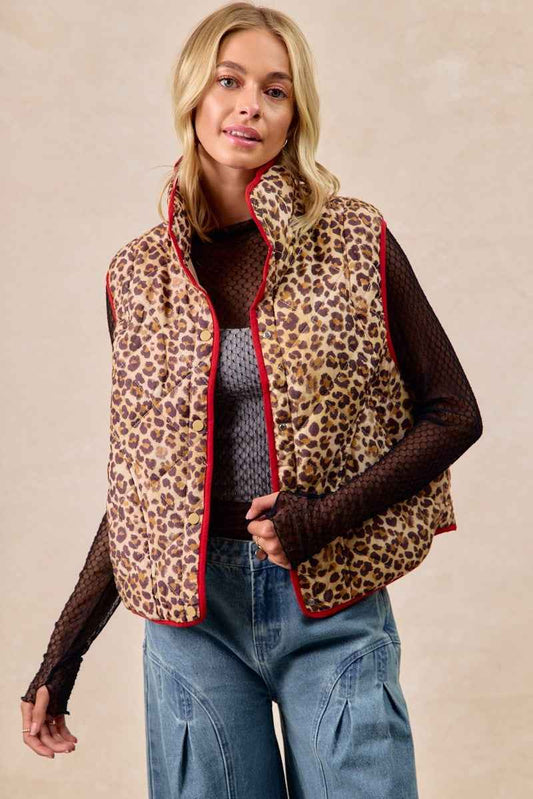 Leopard Print Piping Detail Quilted Vest a62c0eb214364df2b7d68f48d829217b-Max