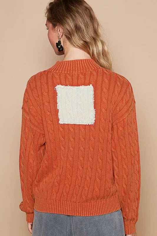 POL Cable-Knit Peace Patch Dropped Shoulder Sweater a6366e04-e525-46d1-af10-e78d1a03f064-Max