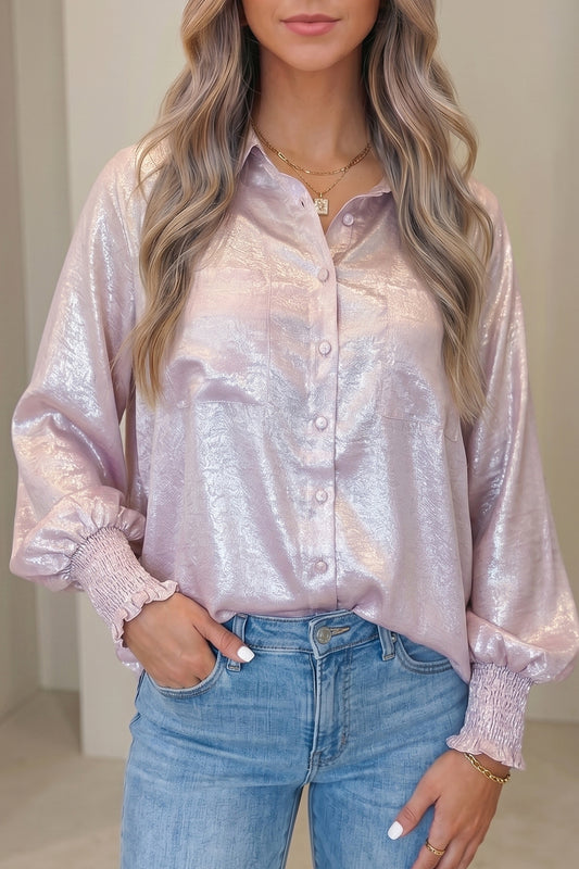 Delicacy Long Sleeve Button Front Ruffle Cuffs Back Paneling Shirt Delicacy 100%Polyester a6369a3178ebeb4f