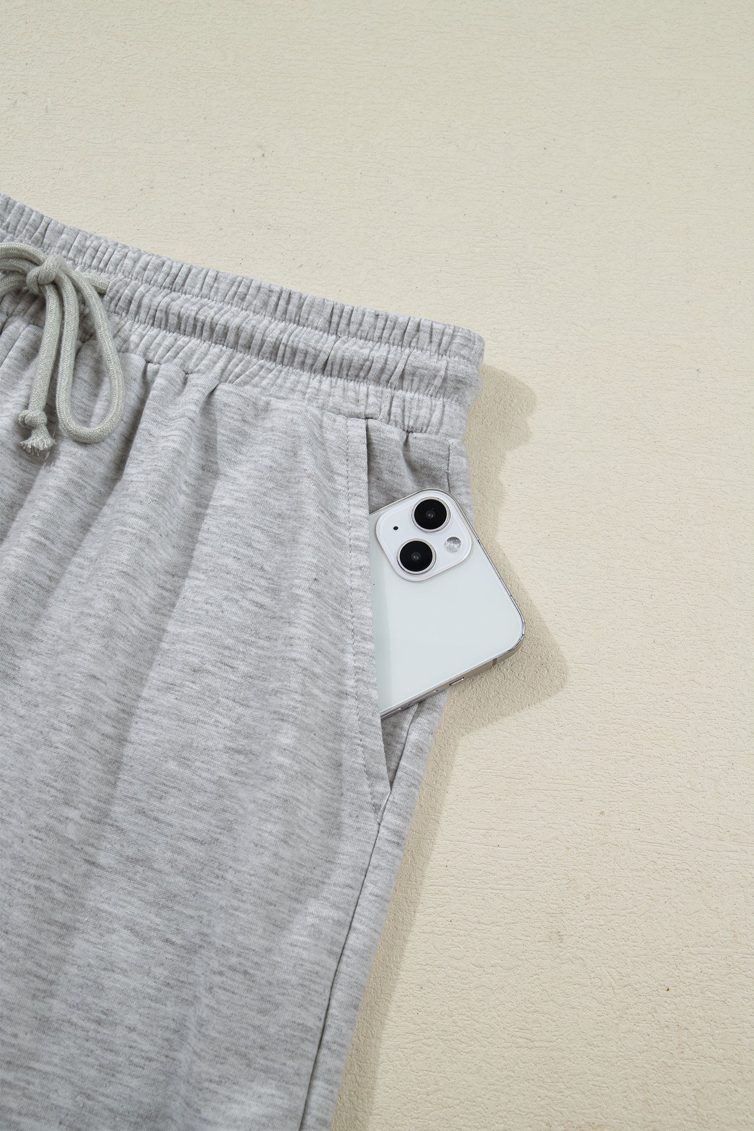 Light Grey Collared V Neck Tee Drawstring Elastic Waist Shorts 2pcs Outfit a641a56dace1847f