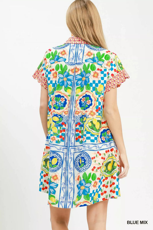 Mediterranean Print Dress with Contrast Printed Trim a642a8e7-5961-4a3e-9497-9ea84fdbf9eb-Max-Origin