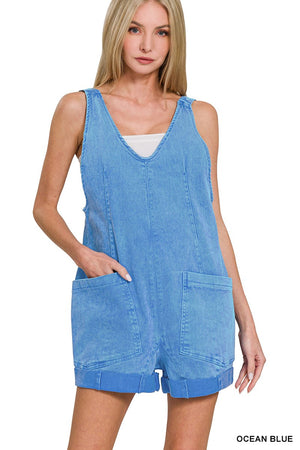 Washed Adjustable Strap Romper Denim With Pocket OCEAN BLUE a6452dfd9a404f51b0cf92c2131ce557-Max