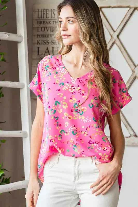 Heimish Full Size Animal print V-Neck Short Sleeve T-Shirt Plus Size a6469f8c-82a6-4704-bd4f-df194f3cc4f7-Max