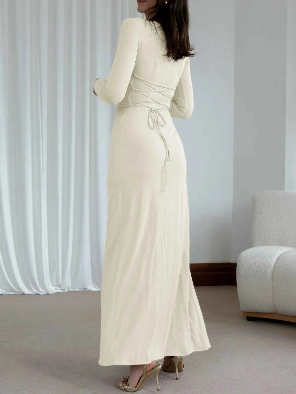Ruched Long Sleeve Maxi Dress a64c0c04974b4af08acd97102e1a20cf-Max-Origin