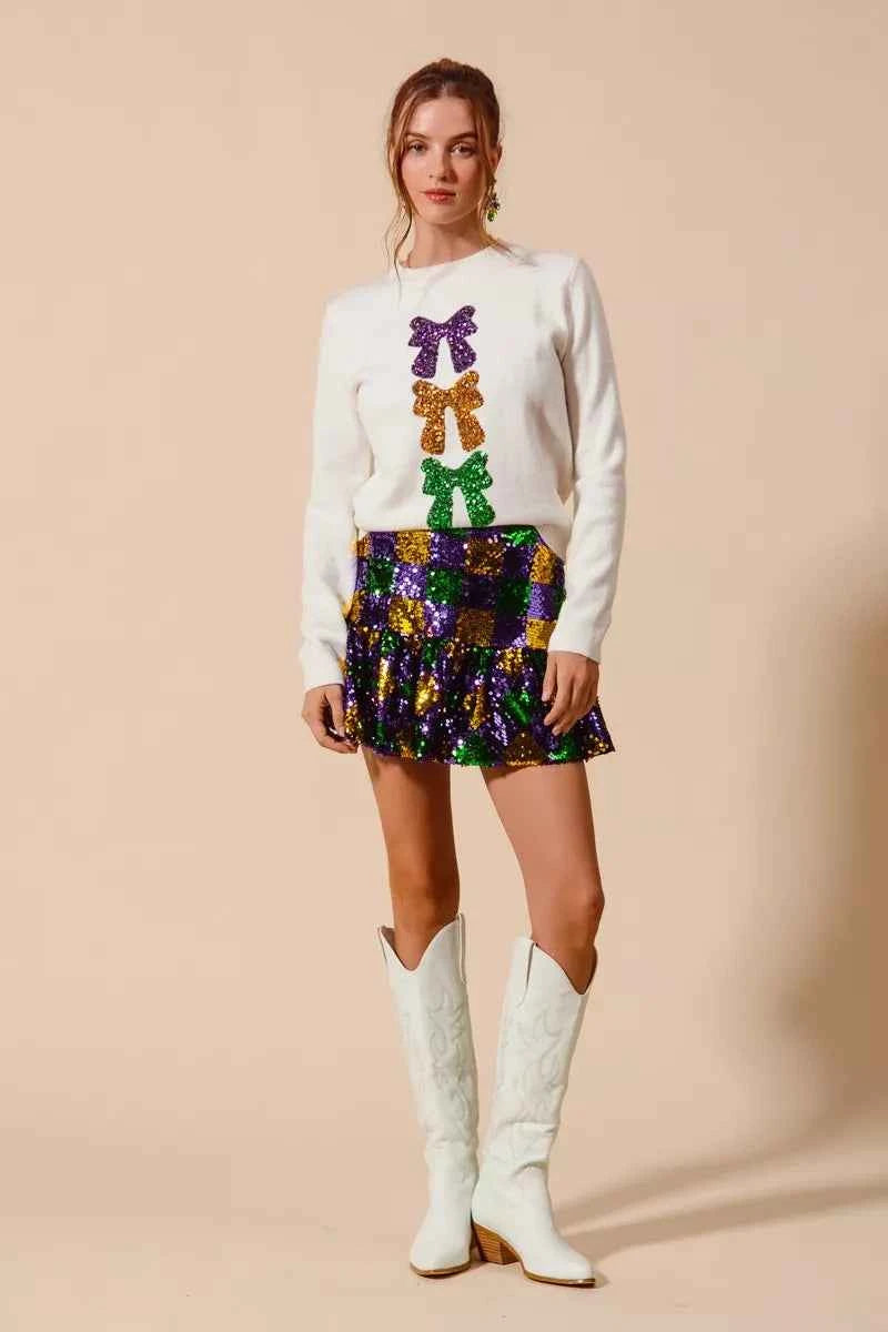 SO ME Mardi Gras Checker Sequins Mini Skirt a64e441c49f84701a69144b06160a6ae-Max-Origin