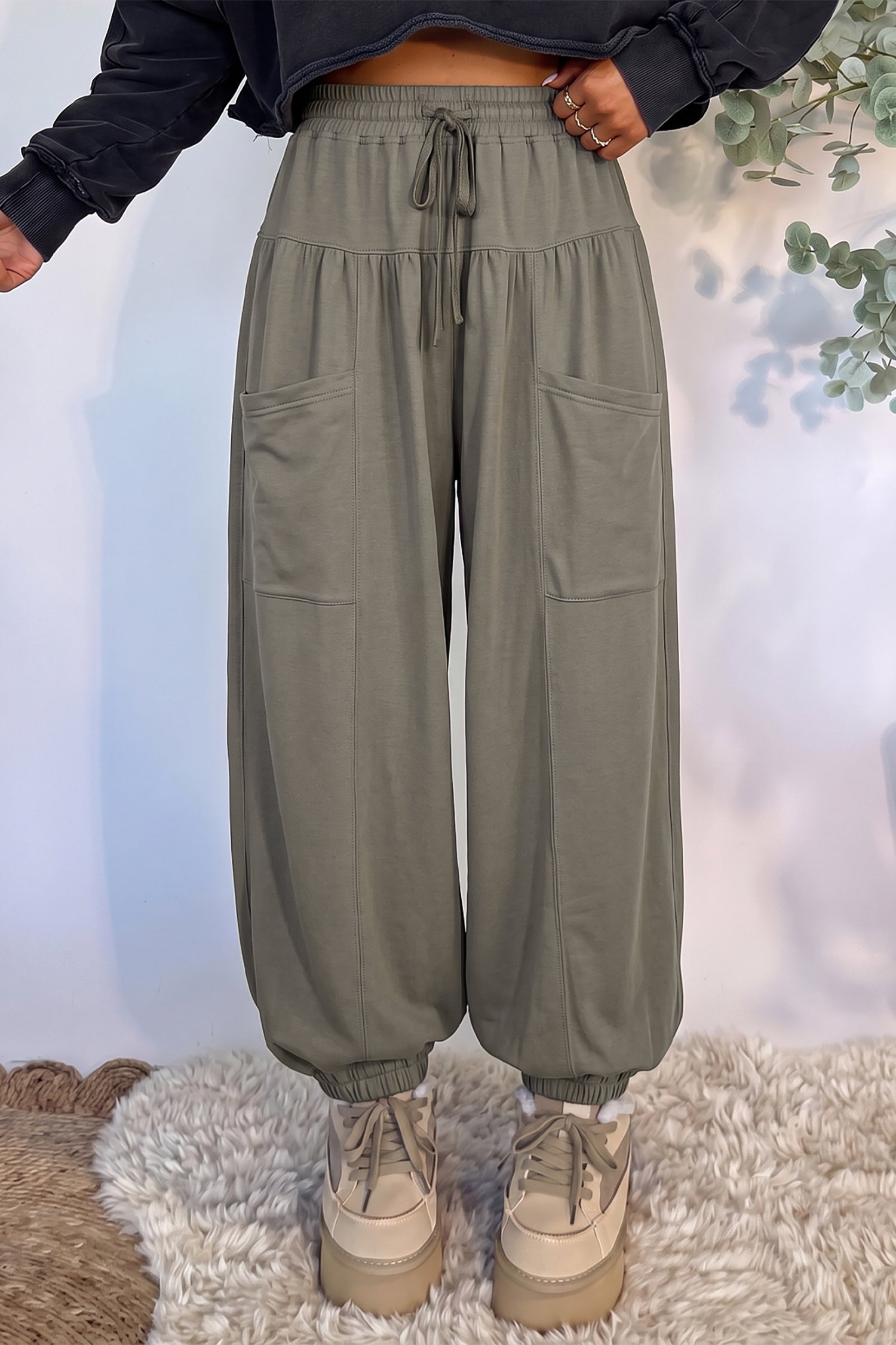 Seagrass Elastic Waist Drawstring Wide Leg Full Length Pants a65b9619c504bf13