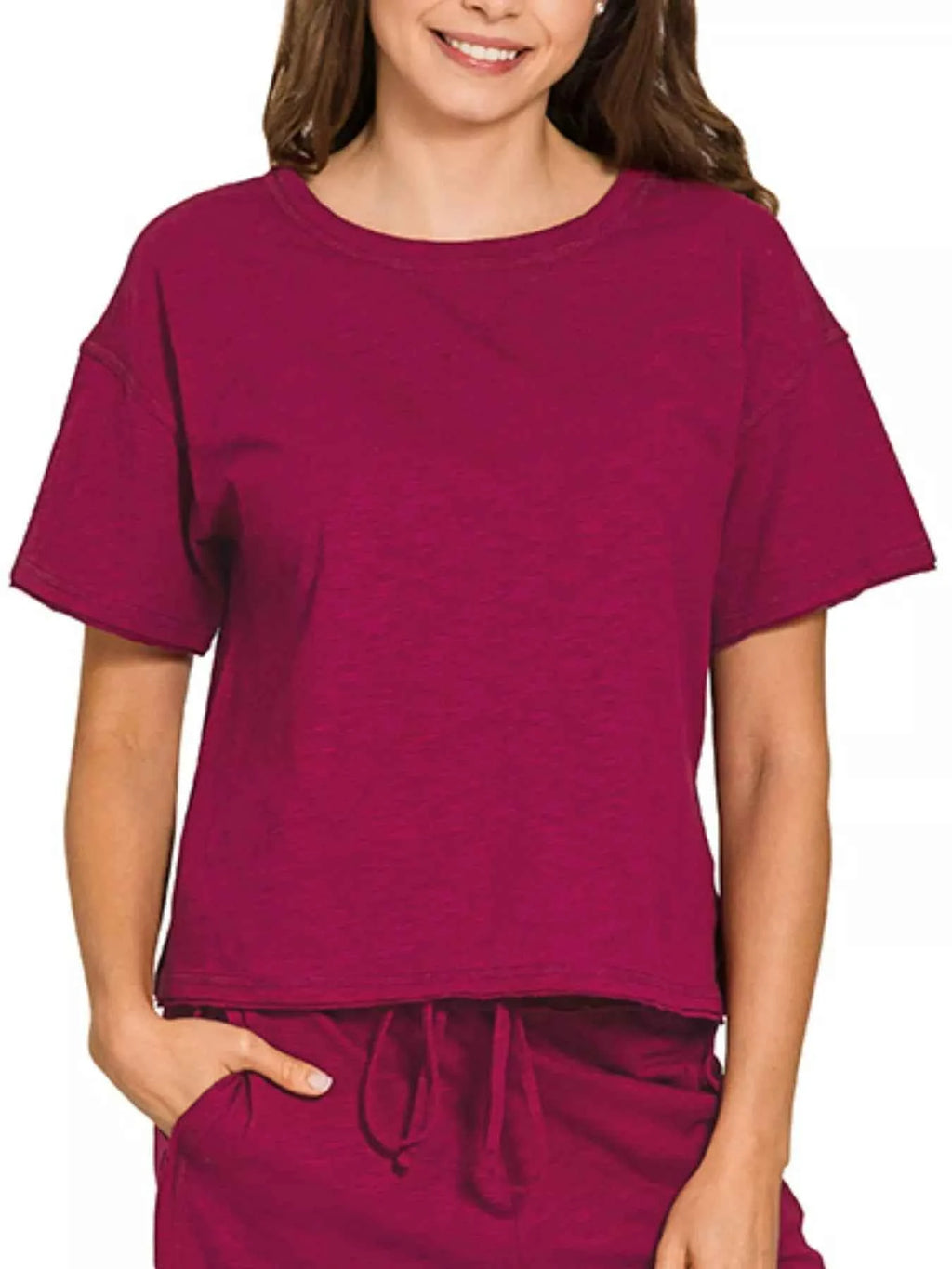 Zenana Cotton Slub Short Sleeve Tee and Pants Set a662bb75-0c9c-4d69-9814-765af110ba7f-Max-Origin