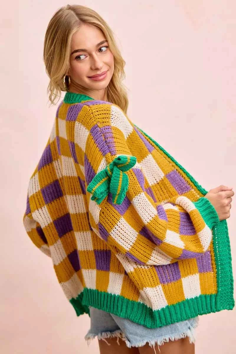 BiBi Mardigras Checker Board Front Open Cardigan a6632a3241aa4208a77c90c8b55495f6-Max-Origin