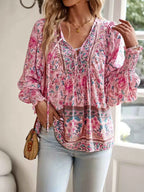 Floral Print Tie Neck Bohemian Blouse a664074e-f9ec-40dd-9ce0-2e7b07d2d34d-Max-Origin