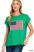 Zenana US Flag Round Neck Short Sleeve T-Shirt K GREEN a6664ee384dc4326a50af2b1ce0a4d95-Max-Origin