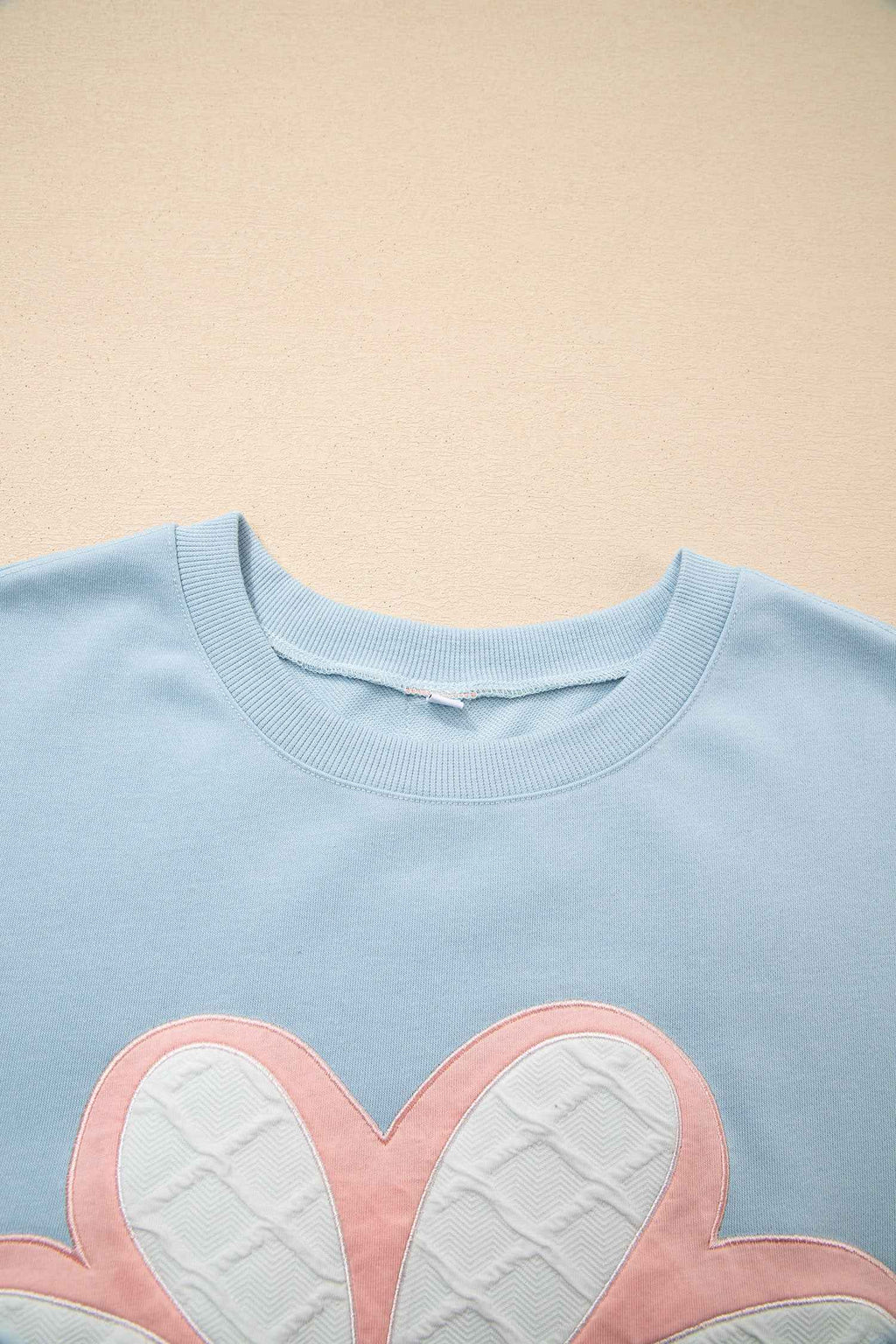 Beau Blue Big Flower Patch Drop Shoulder Striped Long Sleeve Top a66d7d6f468e4575