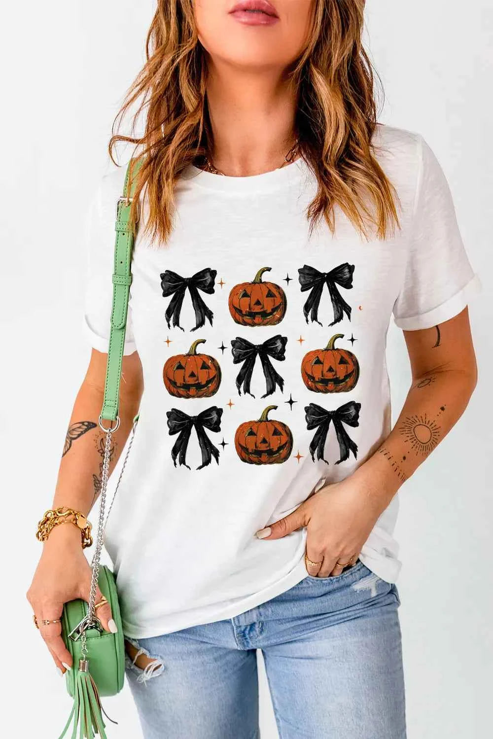 Pumpkin Round Neck Short Sleeve T-Shirt White a66dac11-12ba-402c-b9ea-5a9b5943e18f-Max