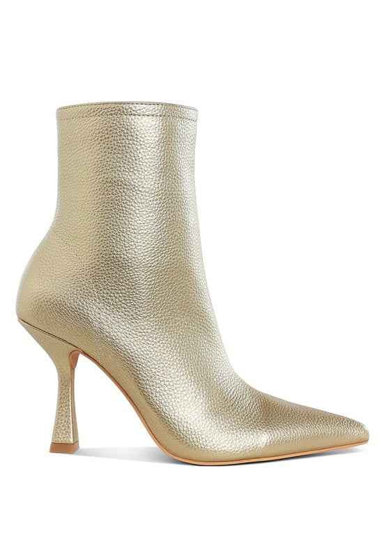 Tentia Metallic Pleather Spool Heel Boots a67b0636-739c-413c-b5fe-442681e5abfa