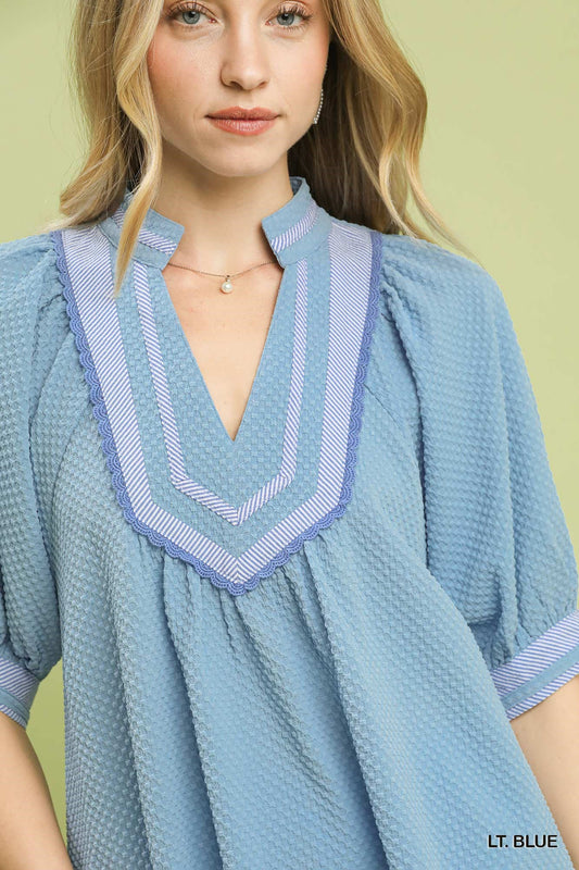 Textured Jacquard Contrast Trim Top a67eee3c-c777-436d-a556-bd83cf8ce5ee-Max
